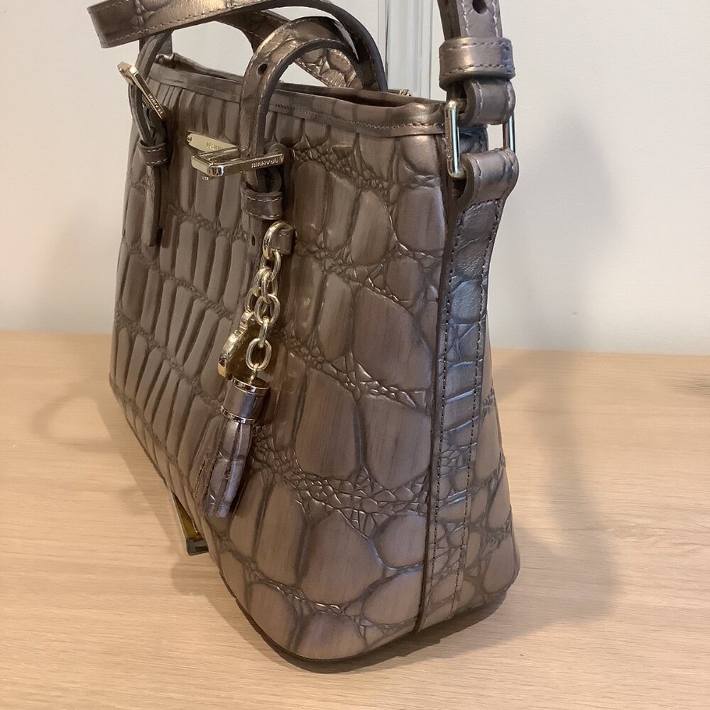 BRAND NEW Gorgeous Brahmin - Taupe Glossy Satchel Shoulder Bag - Picture 3 of 7